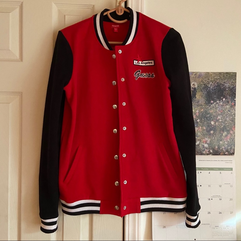 GUESS Red Bomber Varsity Jacket